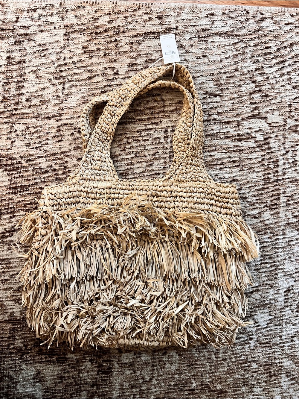 NWT Anthropologie Woven Raffia Lusana Fringe Tote Bag - Natural - Picture 5 of 7
